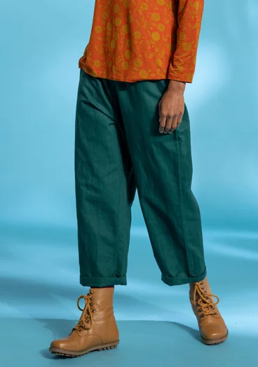 Pantalon en tissu de coton biologique/lin - vert bouteille