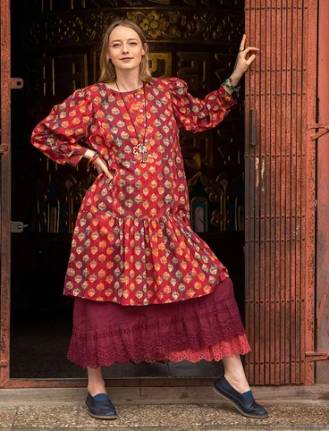 “Nepal” woven dress in organic cotton - agate red