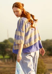 Cardigan in linen/recycled cotton - dark lavender/natural