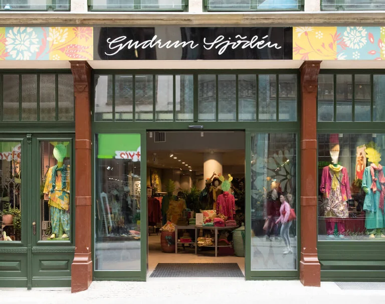 A picture from inside Gudrun Sjödén’s store on Nikolaistraße in Leipzig. 