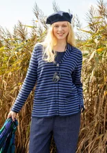 Striped and solid-colored knit blazer in a lambswool blend - dark indigo/cobalt blue