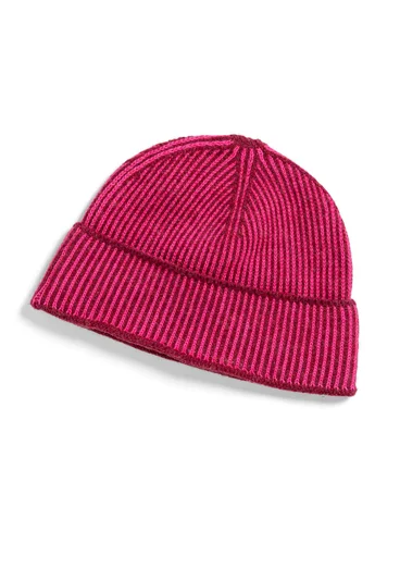 Hat in lambswool/organic and recycled cotton - red cabbage/cerise