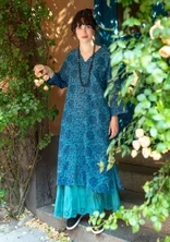 Robe caftan "Roza" en coton biologique tissé - indigotier