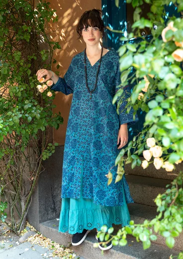 Robe caftan "Roza" en coton biologique tissé - indigotier