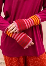Striped fingerless gloves in lambswool - amaryllis