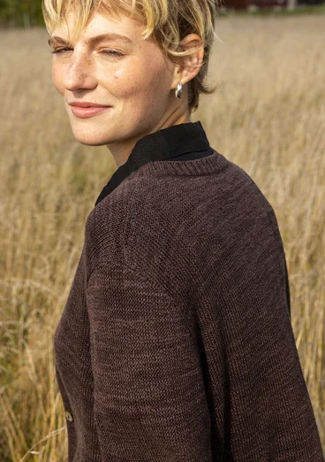 Cardigan in linen/organic cotton - dark earth