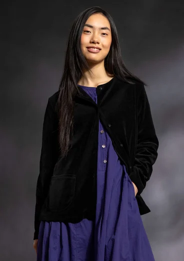 Velour cardigan in organic cotton/recycled polyester - black