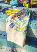 “Olives” kitchen towel in organic cotton - sea blue