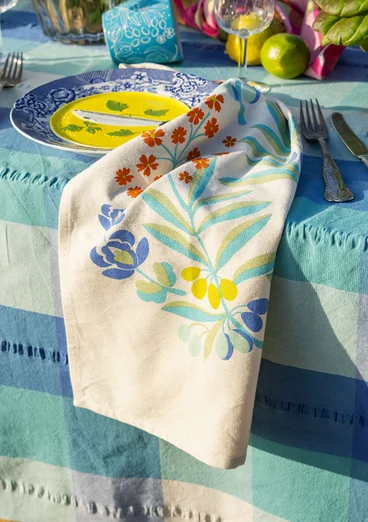 “Olives” organic cotton tea towel - sea blue