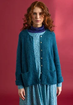 Cardigan in alpaca blend - dark petrol blue/melange