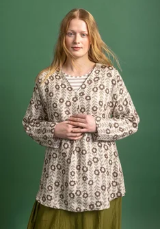 “Jasmine” woven blouse in linen - natural/patterned