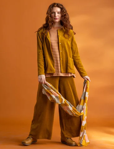 Organic cotton/recycled polyester velour trousers - curry