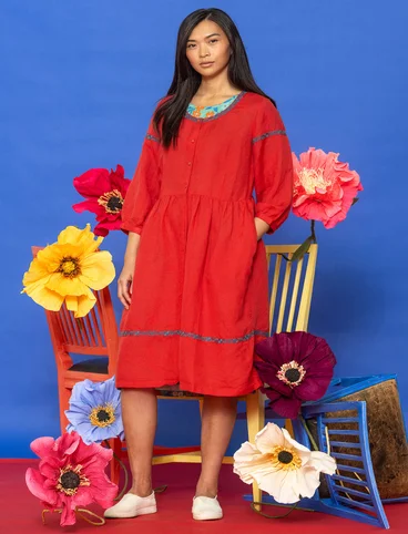 “Margit” woven linen/modal dress - parrot red