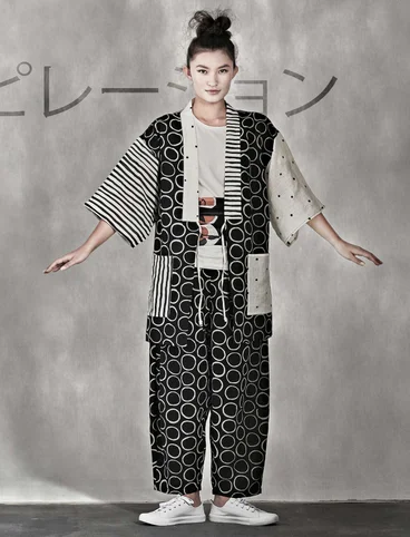  Kimono „Matsumoto“ aus Leinen/Baumwolle - schwarz-ungebleicht