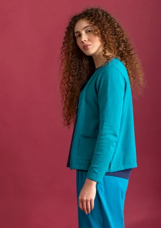 Cardigan in organic/recycled cotton - light petrol blue