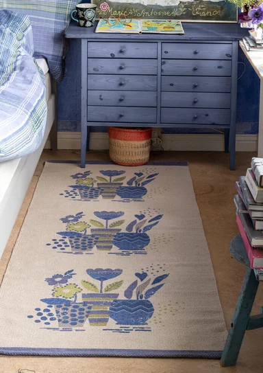 “Flower Pots” printed hallway runner in organic cotton