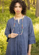 Vevd kjole «Asta» i lin - tåkeblå/mønstret