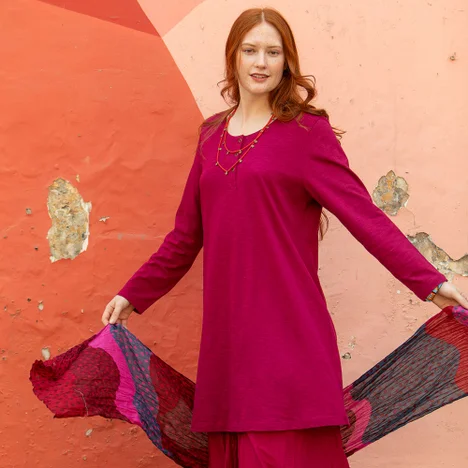 “Alora” jersey tunic in organic cotton - red cabbage