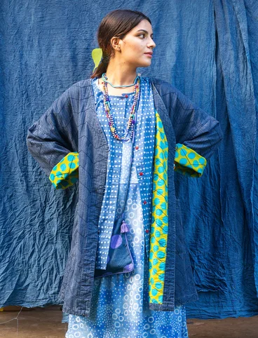 Manteau matelassé "Kimono" en coton biologique/lin - indigo