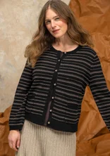 “Wilma” striped, dotted and solid-colored cardigan in lambswool - black/striped