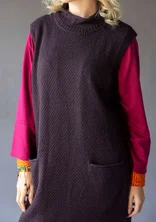 Textured-knit tunic in organic cotton/wool - dark aubergine