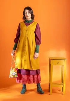 Woven dress in organic cotton dobby - mustard