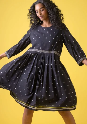 Robe tissée à motif "Signe" en coton bio - noir