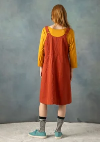 “Thessaloniki” woven overall-style dress in organic cotton/linen - madder red