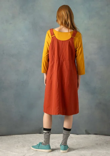 “Thessaloniki” woven overall-style dress in organic cotton/linen - madder red