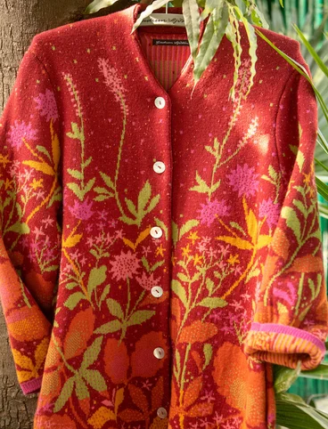 Long gilet "Autumn" en laine/coton biologique - rouge agate