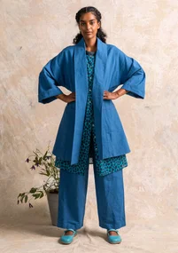 Veste kimono en coton biologique/lin - bleu lin