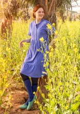 Trikåklänning i ekologisk bomull - blå lotus