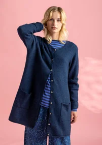 Long cardigan in wool/cotton/alpaca - blue mussel