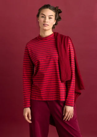 Striped organic cotton mock neck top - purple red/wild strawberry