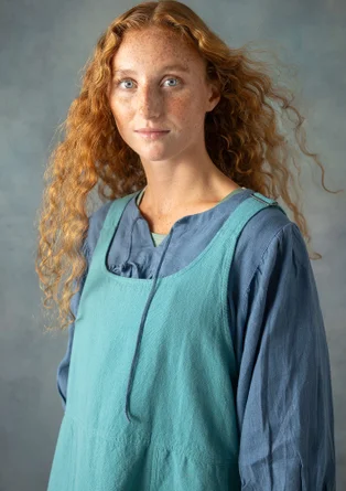 “Thessaloniki” woven organic cotton/linen pinafore dress - teal