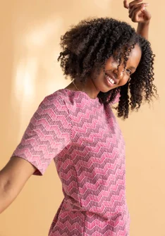 “Eleonora” organic cotton/elastane jersey top - pink begonia/patterned