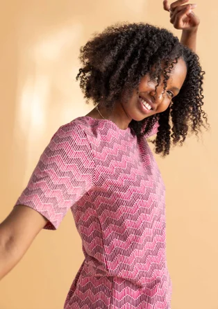 “Eleonora�” organic cotton/elastane jersey top - pink begonia/patterned