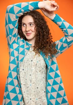 “Zigzag” patterned organic cotton knitted cardigan - turquoise