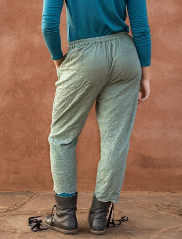 Vevd bukse «Kinari» i økologisk bomull - seladongrønn