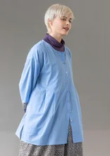 “Leah” floral/solid-colour organic cotton blouse - mild blue