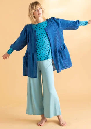 “Thea” woven artist’s blouse in organic cotton dobby - porcelain blue