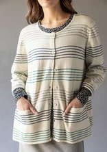 “Sylvi” striped and solid-colored cardigan in organic cotton/wool - undyed/striped