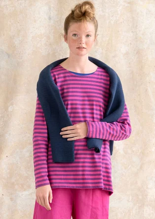 Essential striped sweater in organic cotton - hibiscus/mayflower