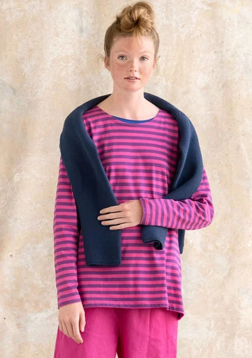 Essential striped sweater in organic cotton - hibiscus/mayflower