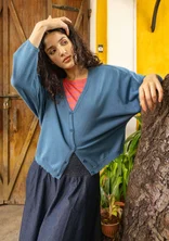 “Pauline” cardigan in organic/recycled cotton - indigo