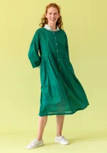 “Agnes” woven dress in organic cotton - rainforest green/patterned