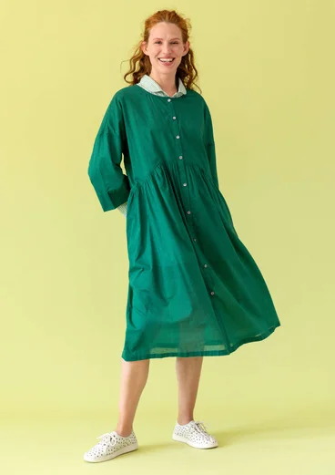 Kleid „Agnes“ aus Bio-Baumwollgewebe - regenwaldgrün-gemustert