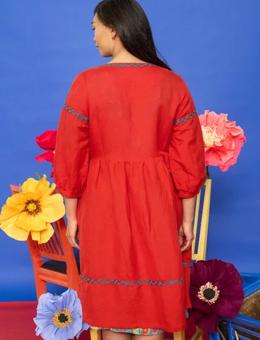 Vevd kjole «Margit» i lin/modal - papegøyerød