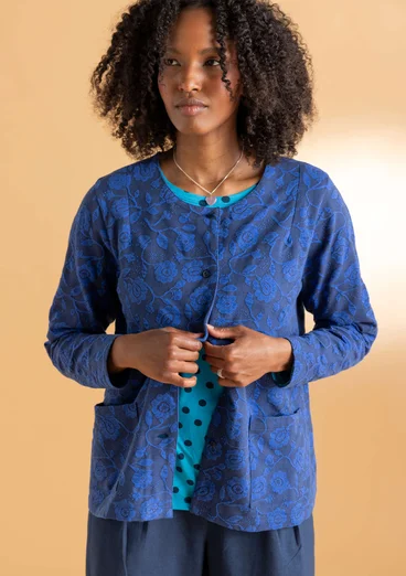 “Hazel” jersey cardigan in organic cotton/spandex - blue mussel