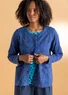 “Hazel” jersey cardigan in organic cotton/spandex (blue mussel S)